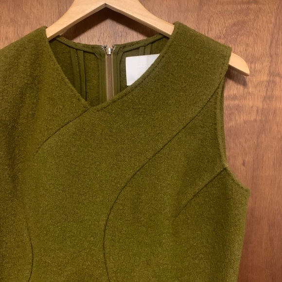 HUGO BOSS Runway wool boucle military green asymmetrical dress - size US 10 - Picture 4 of 13